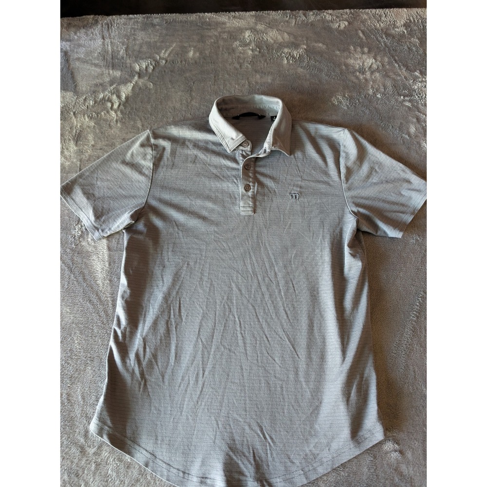 TravisMathew Mens Grey Heathered Pima Cotton Blend Polo Shirt Small Curved Hem